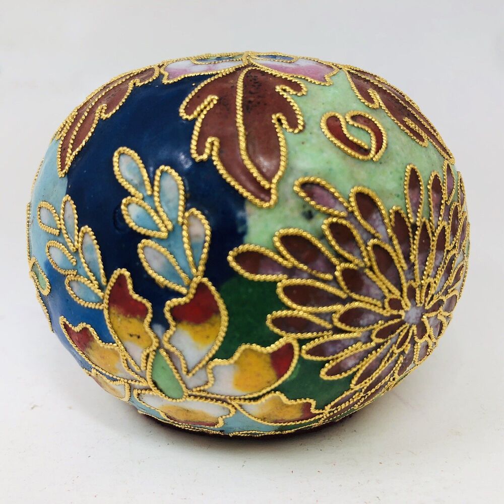 Vintage🌺Decorative Cloisonne Metal Ball with Floral Design🌺Pink Blue Green🌺